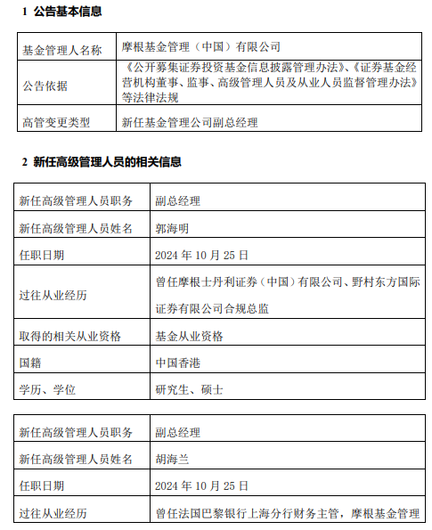 摩根基金新任郭海明、胡海兰为副总经理-第1张图片-我爱旅游网