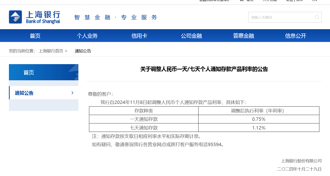 首家逆市大幅上调！上海银行11月8日起将调高个人通知存款利率 多家银行仍在跟进下调-第1张图片-我爱旅游网